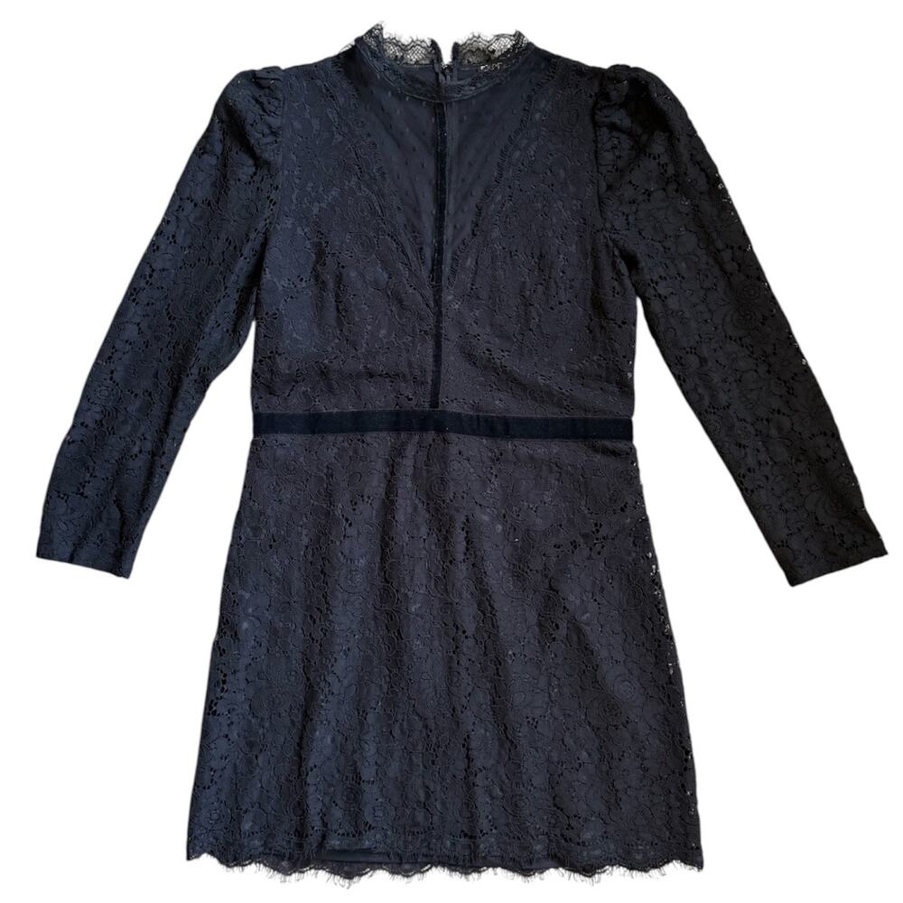 Express Black Lace Mock Neck Mini Dress – Size 12